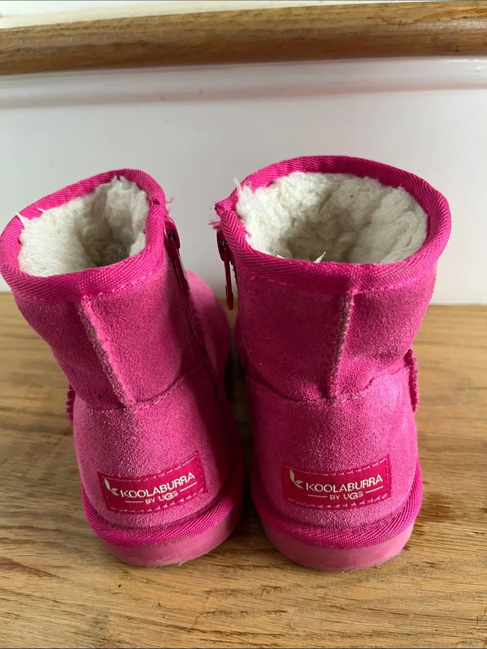 Koolaburra Kids Bright Pink Suede Shearling Boots